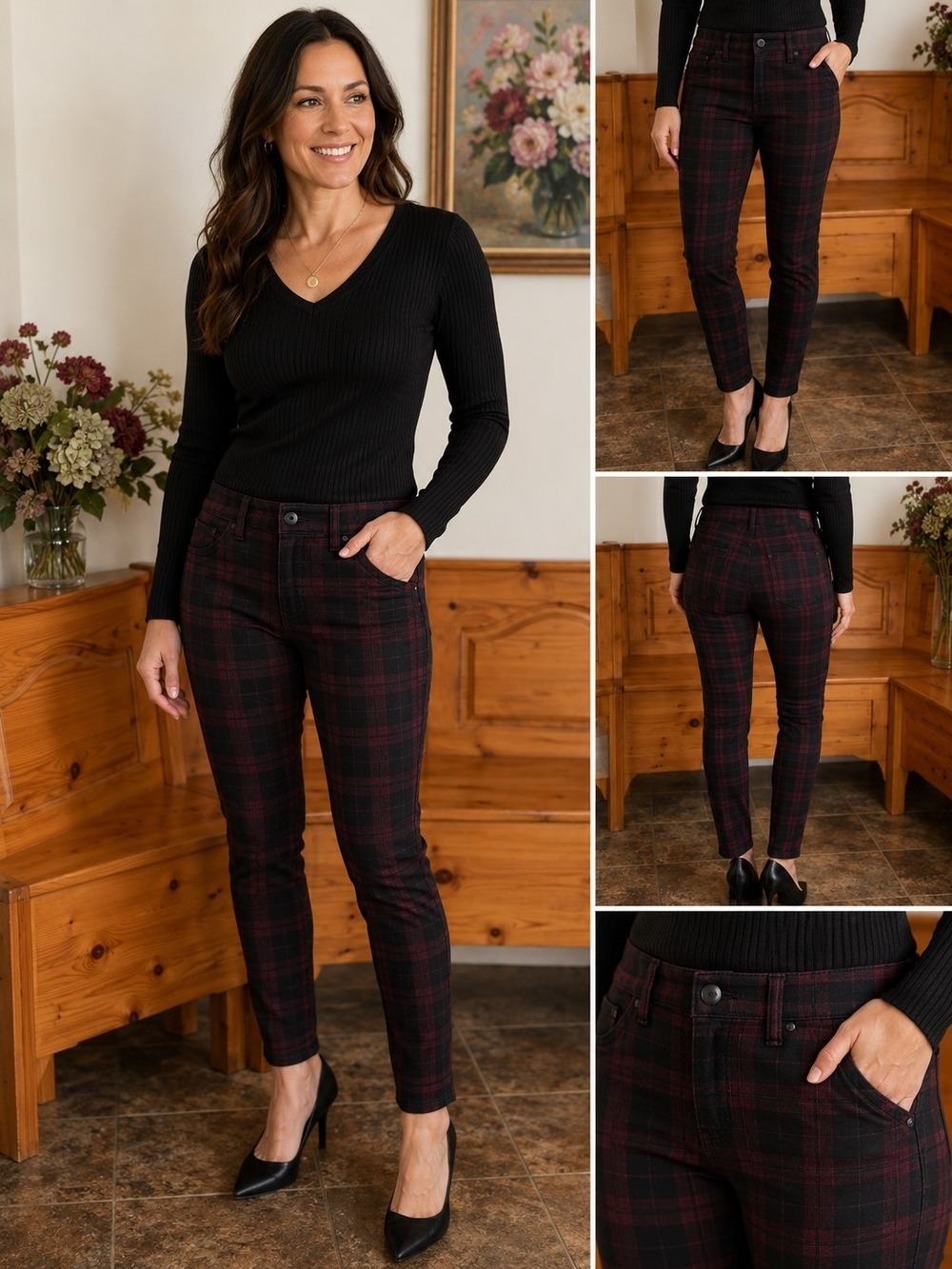 Liverpool Los Angeles Women's Petite Plaid Skinny Pants